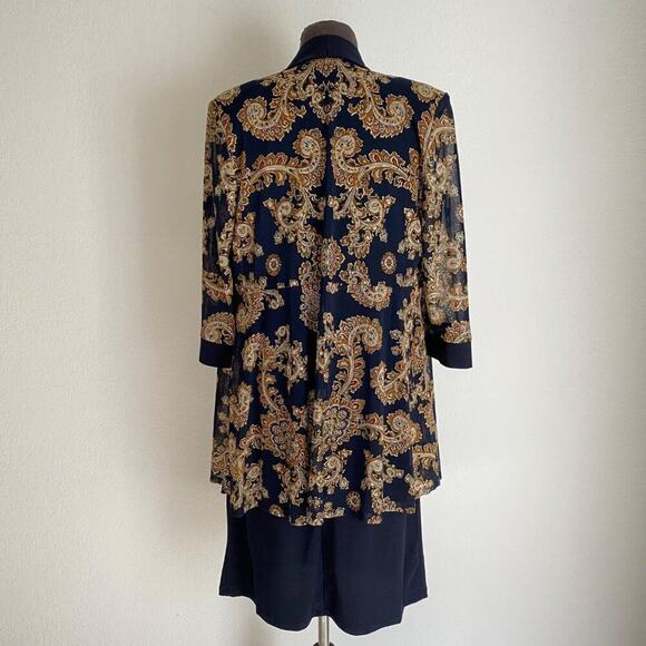 R&M Richards sz 10P‎ paisley print navy metallic gold dress and jacket - Picture 13 of 13
